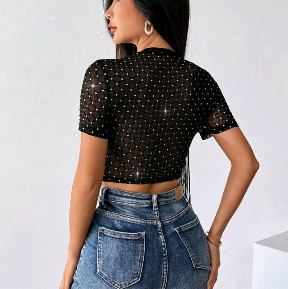 Women's Shimmer Fringes Sexy Cropped Top - Picture 2 of 5